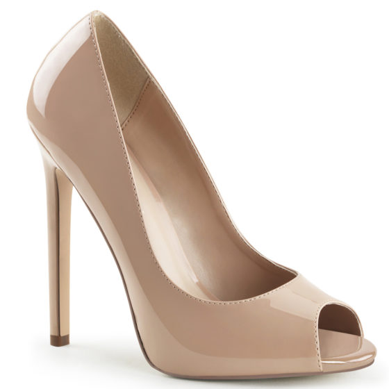 Pleaser Sexy-42 Nude Patent High Heel Peep Toe Court Shoes