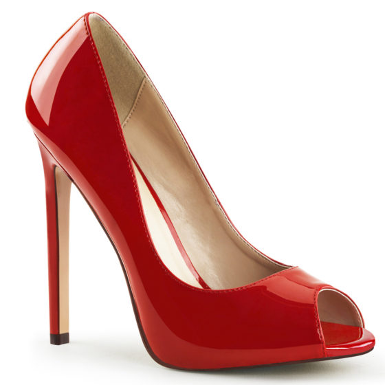 Pleaser Sexy-42 Red Patent High Heel Peep Toe Court Shoes