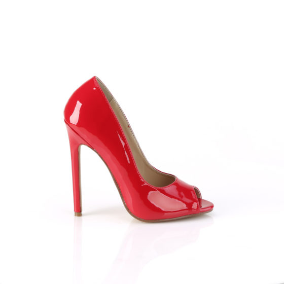 Pleaser Sexy-42 Red Patent High Heel Peep Toe Court Shoes