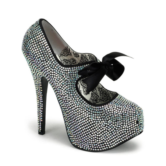 Bordello Teezt-04R Iridescent Rhinestone Mary Jane High Heel Platform Shoes