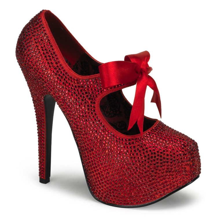 Bordello Teezt-04R Red Rhinestone Mary Jane High Heel Platform Shoes