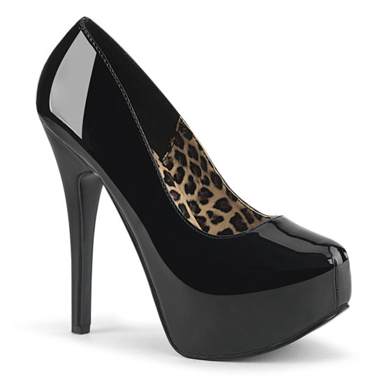 Bordello Teeze-06 Black Patent High Heel Platform Court Shoes