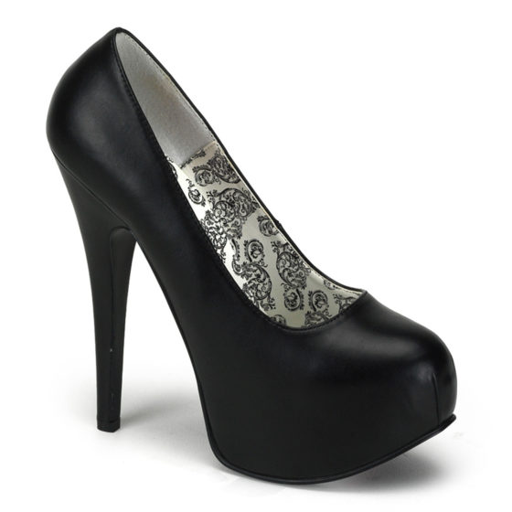 Bordello Teeze-06 Black PU High Heel Platform Court Shoes