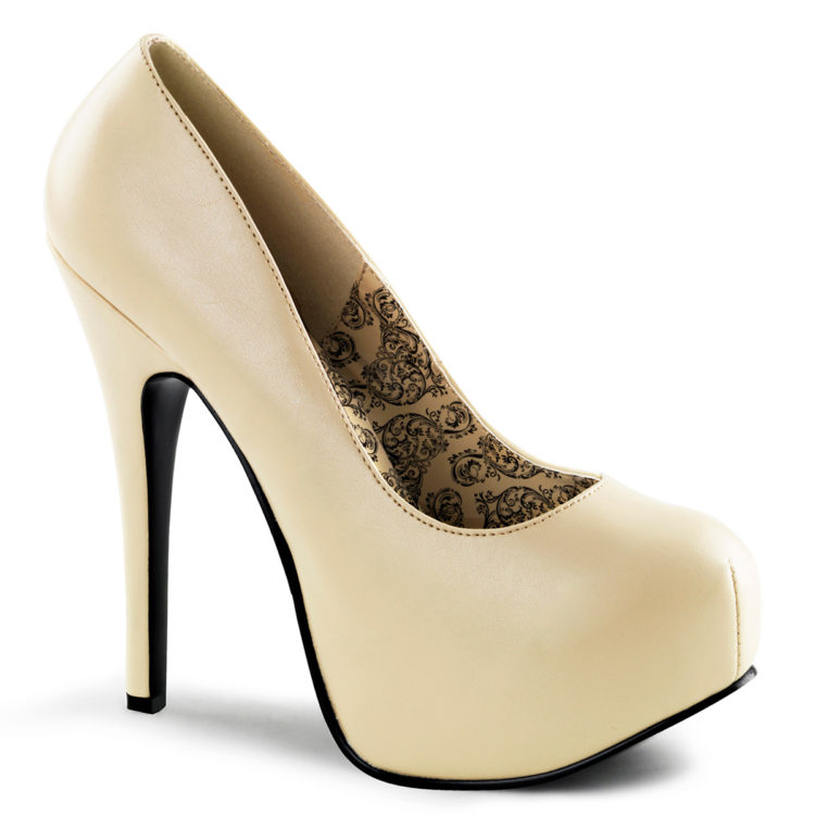 Bordello Teeze-06 Cream PU High Heel Platform Court Shoes