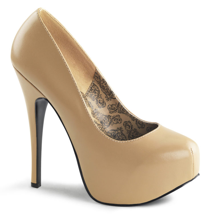 Bordello Teeze-06 Tan PU High Heel Platform Court Shoes