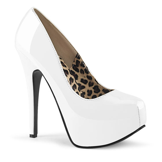 Bordello Teeze-06 White Patent High Heel Platform Court Shoes